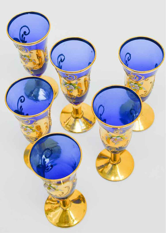 Vtg. Cobalt Blue & Gold Glass Decanter Set