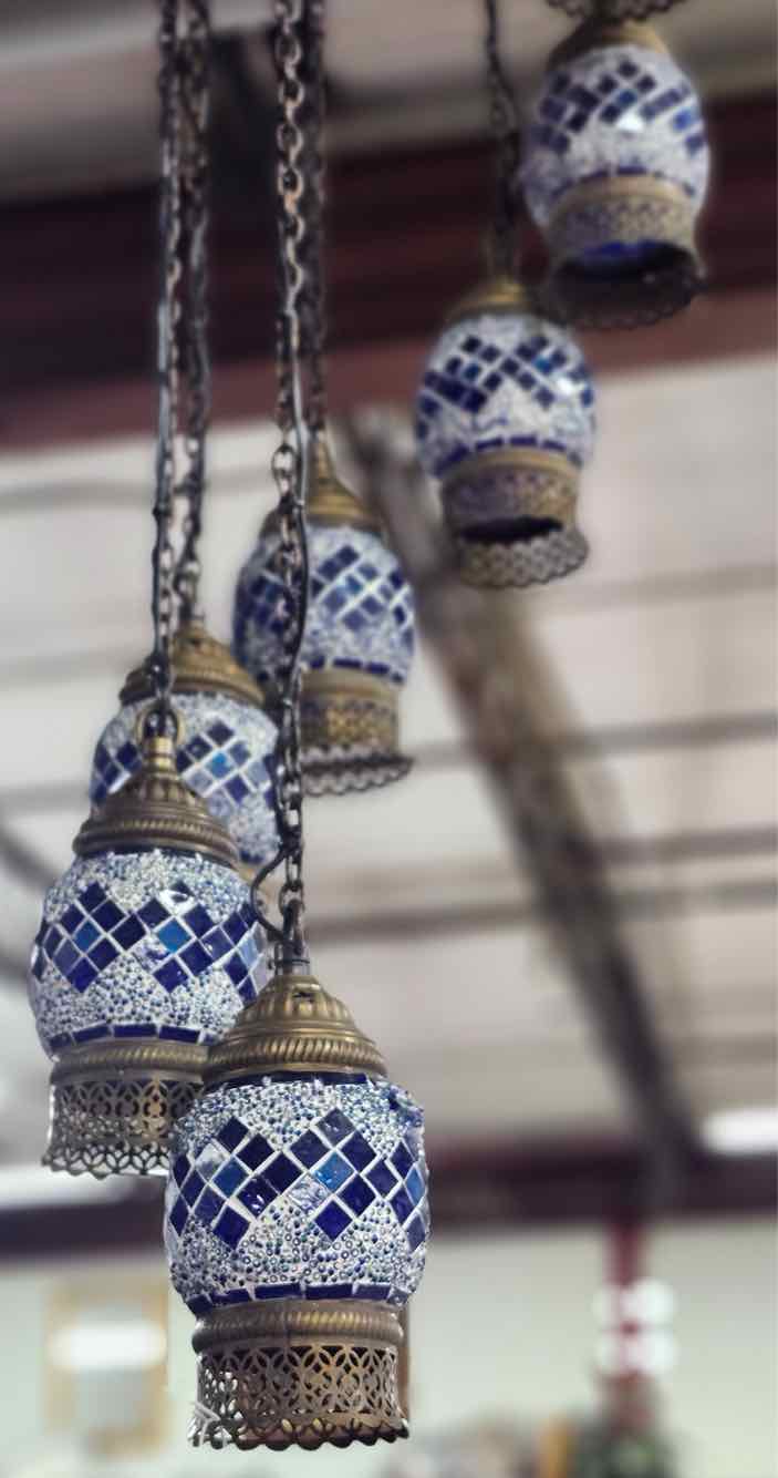 3 Light Moroccan Blue Chandelier