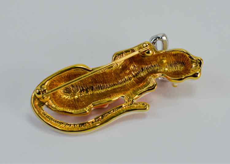 Kenneth Jay Lane Pink & White Cougar Brooch