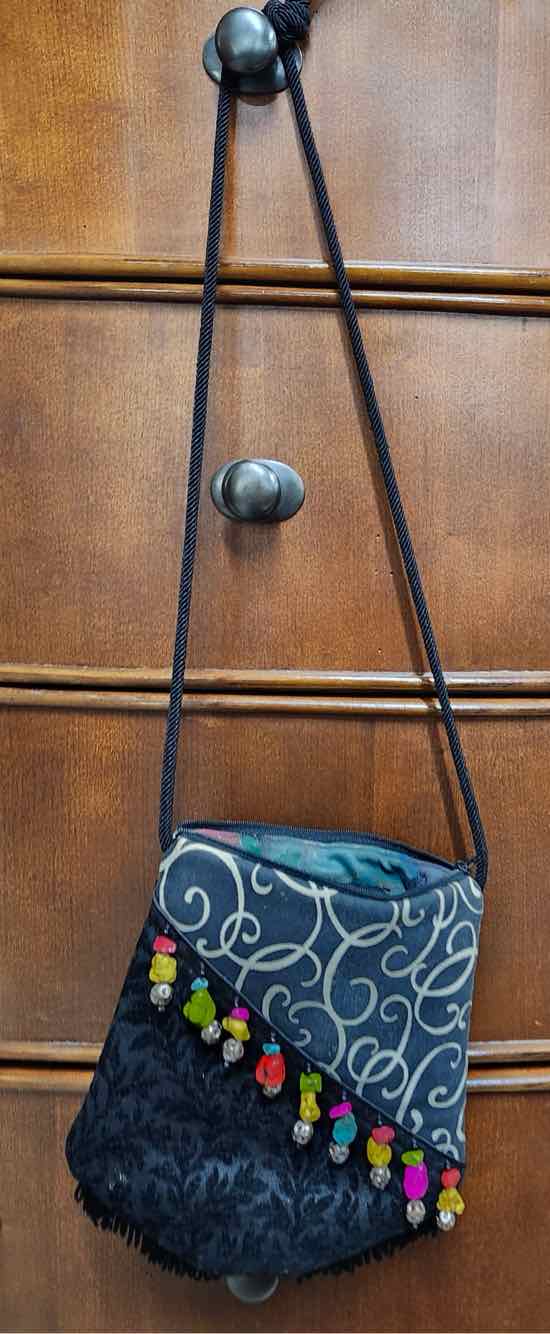 Vtg Mary Allmann Fabric w/Beads Handbag