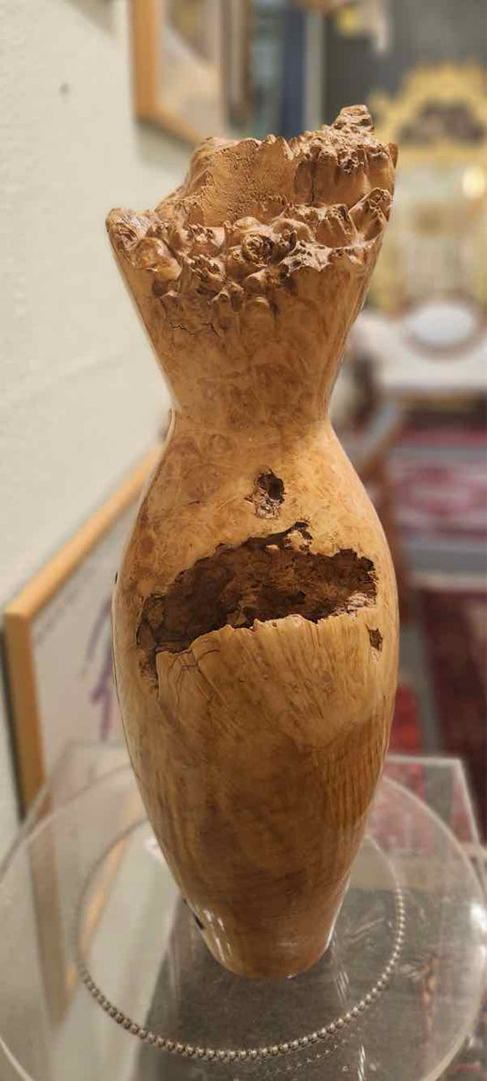 "Wooden Floral Vase" Spotted Maple Burl
