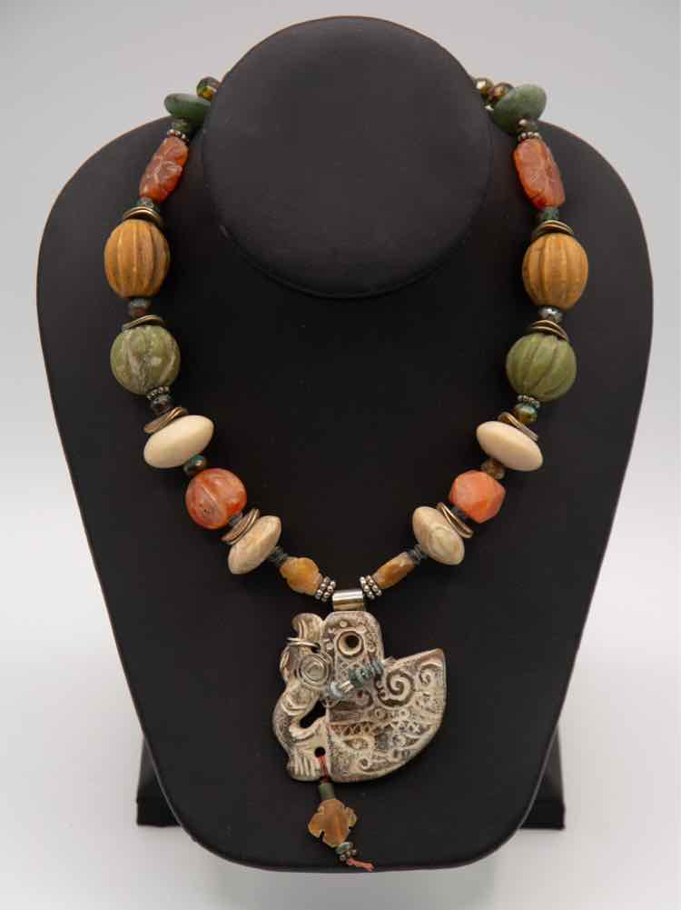 Stone Beads w/Abstract Pendant/.925 Necklace