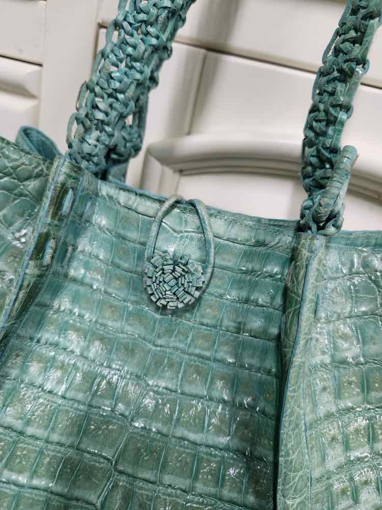 N. Gonzalez Turquoise Crocodile Handbag