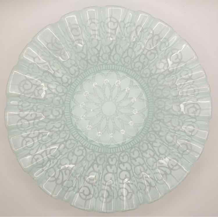 White Sydenstricker Fused Glass Ruffle Bowl