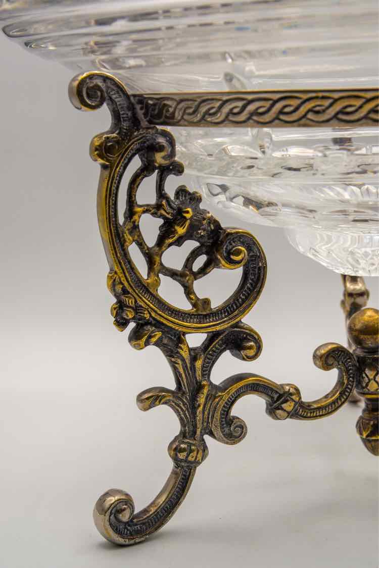 Vtg. Crystal/Brass/ Siverplate Bowl