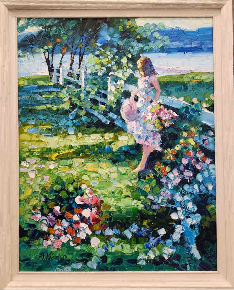 'Garden Water View' Oil by A. Victor