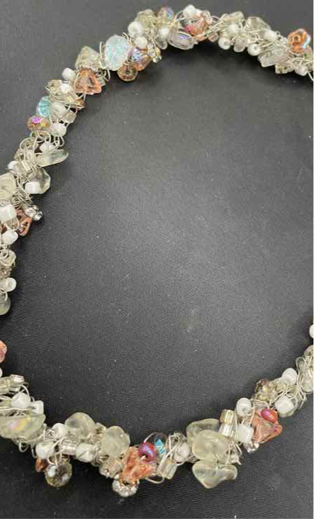 Pink/Clear Stone Bead Necklace