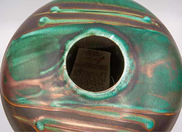 Blue iridescent Tony Evans Raku Vessel