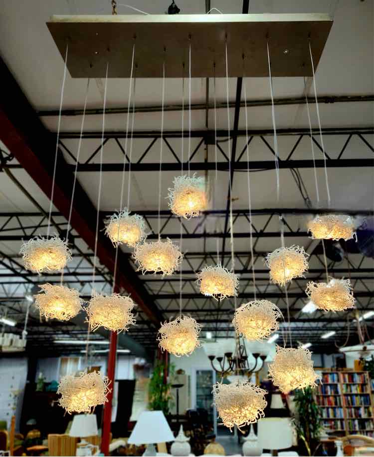 15 Pendant, Beaded Bird's Nest Light Fixture