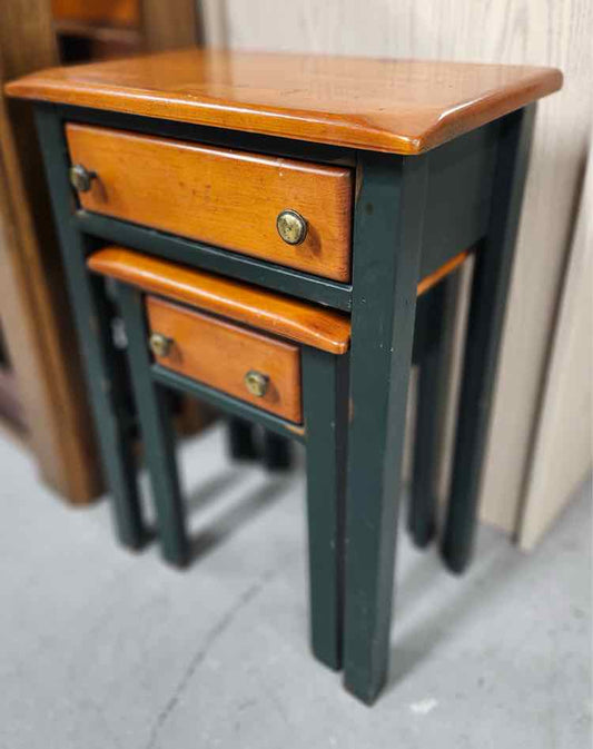 Pair of Stacking Green Tables