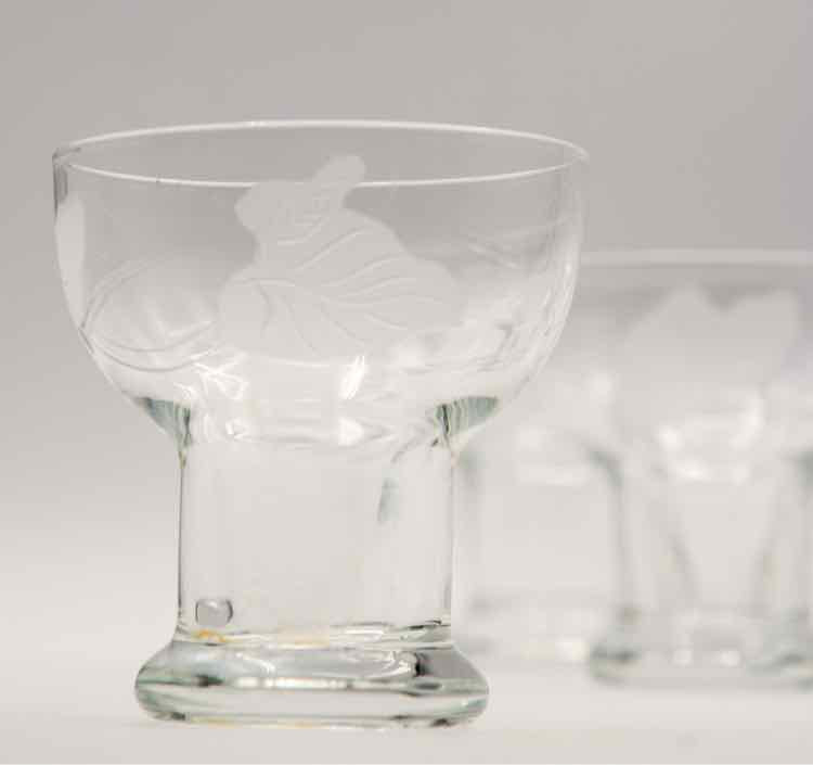 8 Vtg. Etched Dessert Glassware