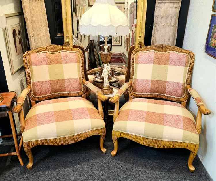 Pink & Yellow Carved Arm Chair
