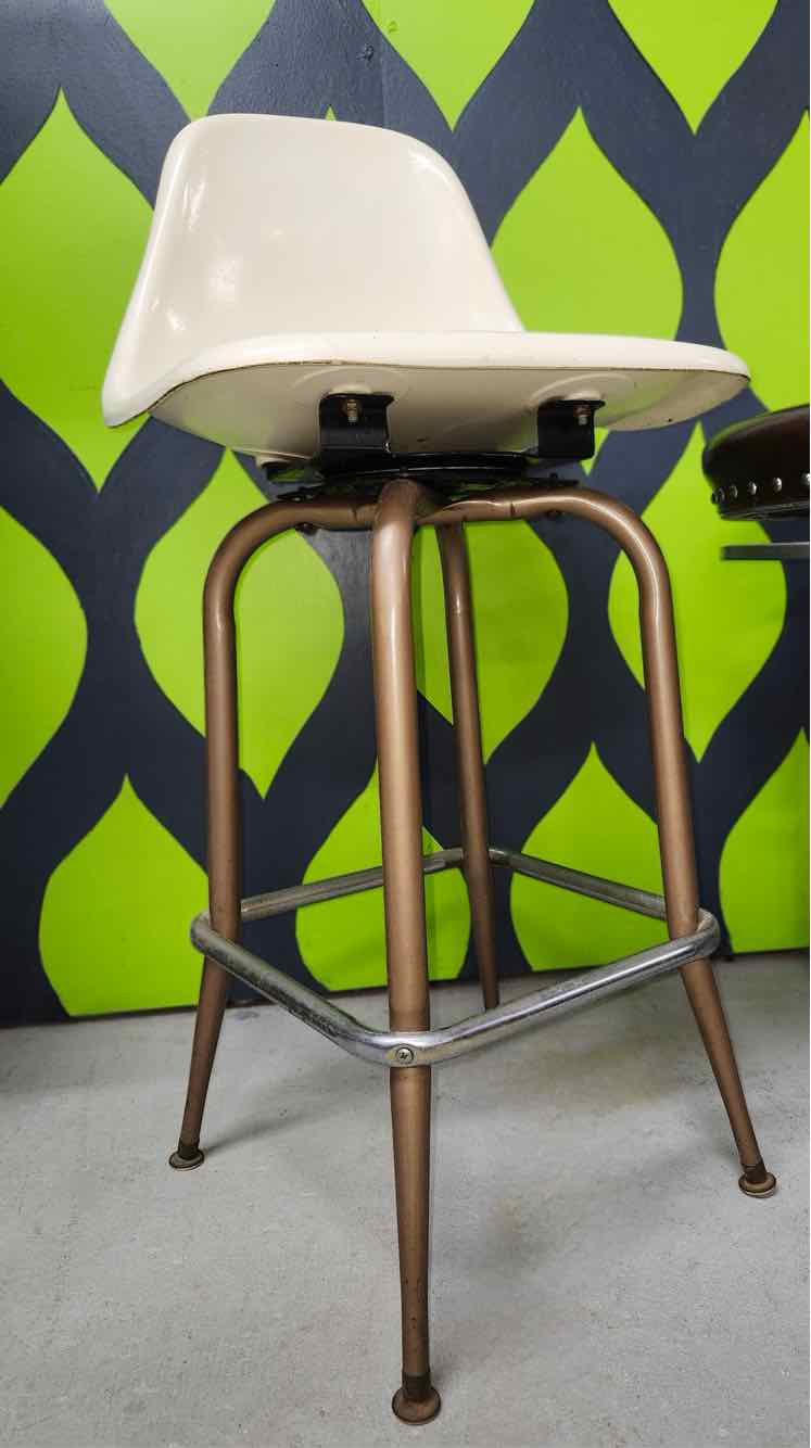 Pair 1950's MCM Fiberglass Shell Swivel Bar Stools