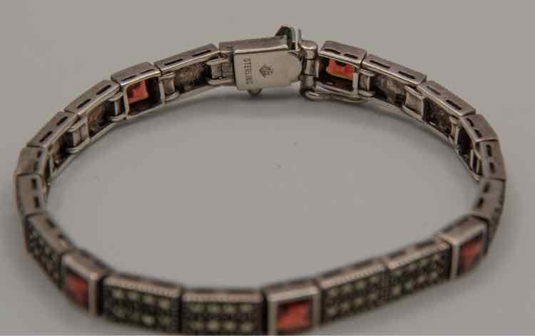 .925 Marcasite Garnet Tennis Bracelet