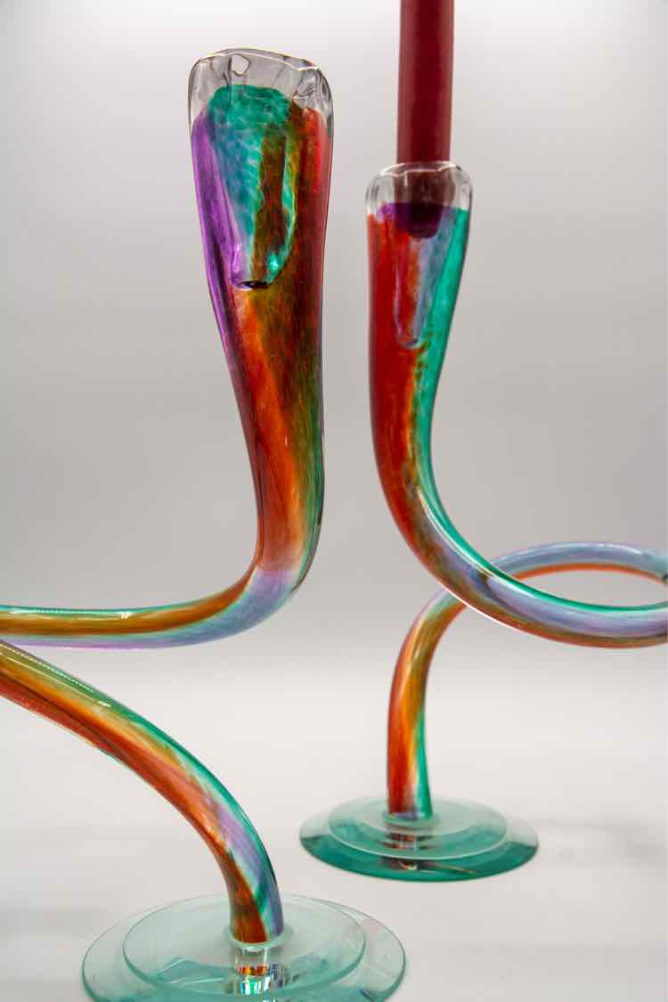 Multi Color Art Glass Candlesticks