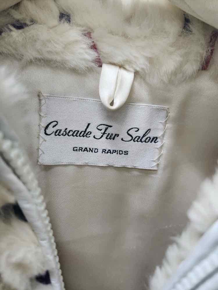 White Rabbit Fur with Blue & Red Piping by Cascade Coat