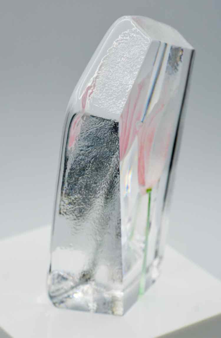 Mat Jonasson Pink Tulip Glass Flower Sculpture