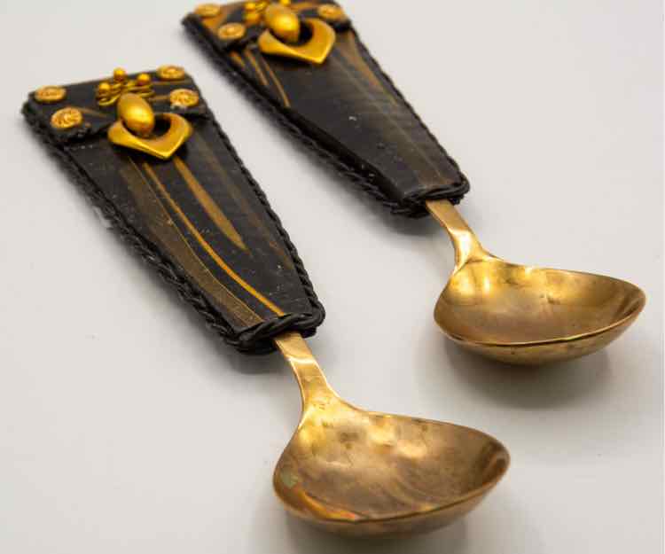 Set of 2 Brass & Leather Spoons