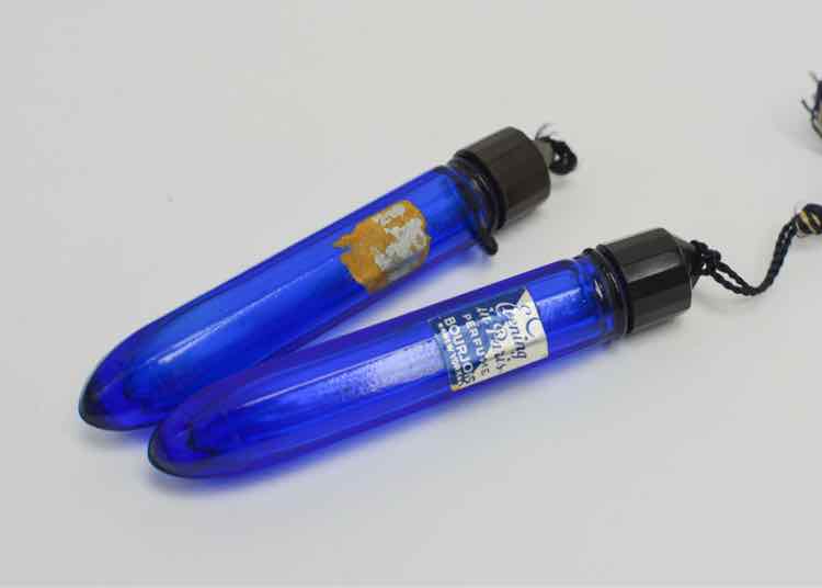 Pair Vtg. Bourjois Cobalt Blue Purse Vials