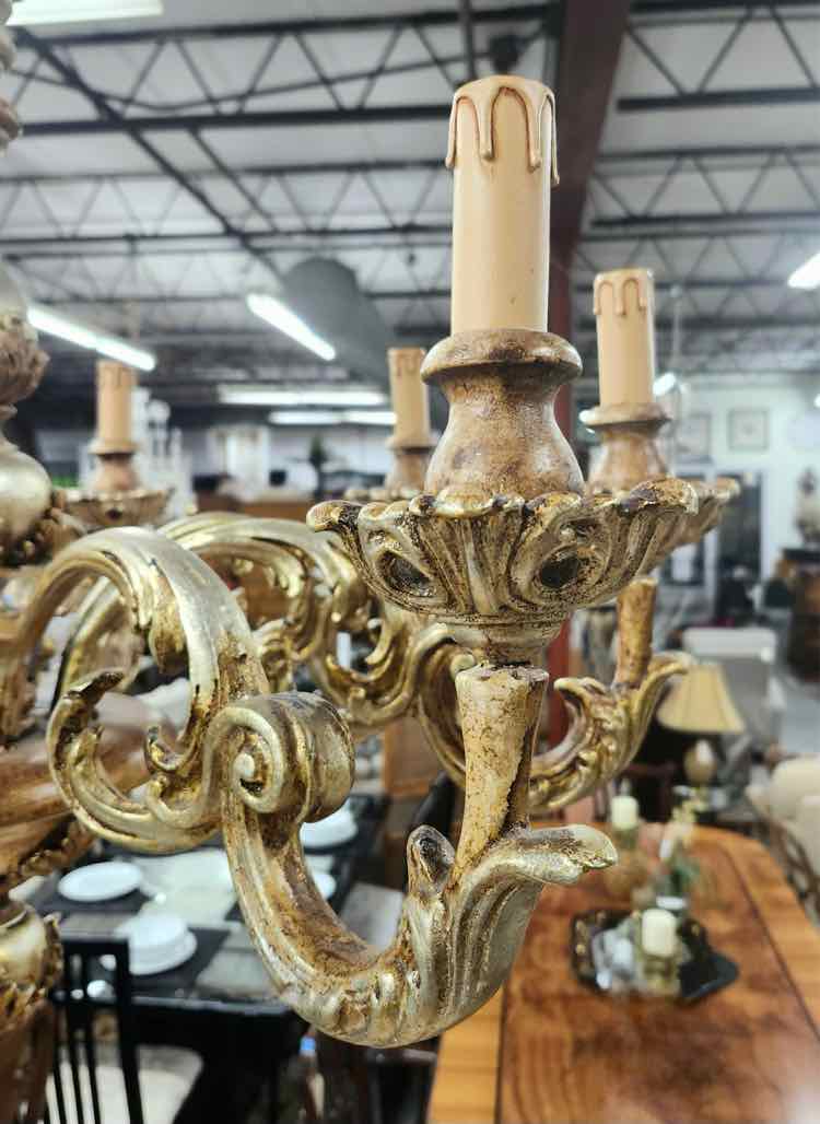 Gold Wood Louis XVI Style Chandelier