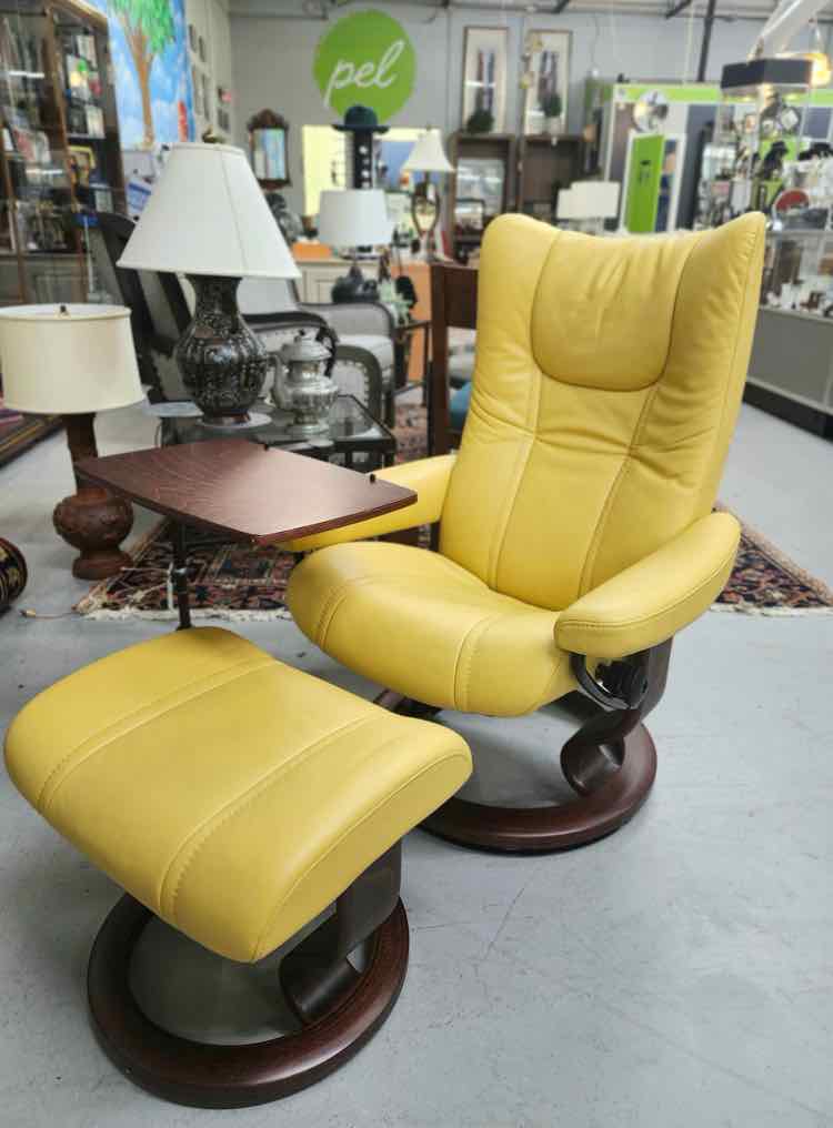 Yellow Ekornes Stressless Chair w/Ottoman