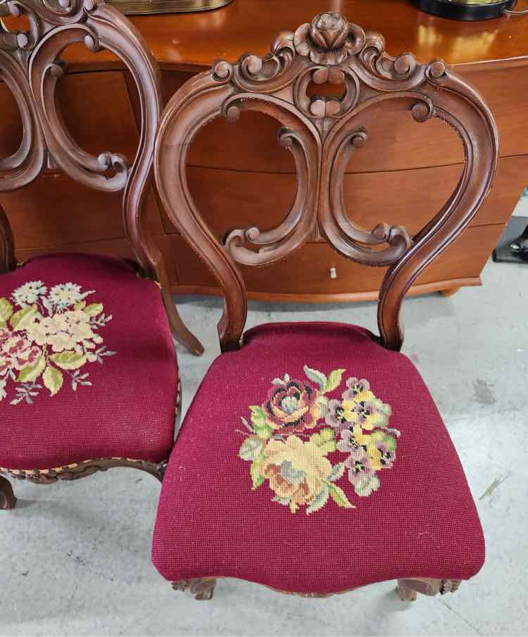 Pair of Flower Needle Point Chairs