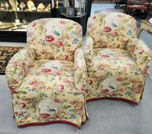 Pair of Lazar Yellow Slip Cover Heron Chairs