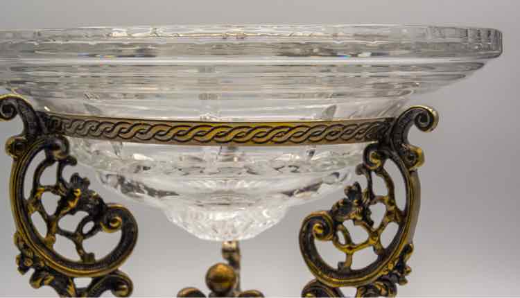 Vtg. Crystal/Brass/ Siverplate Bowl