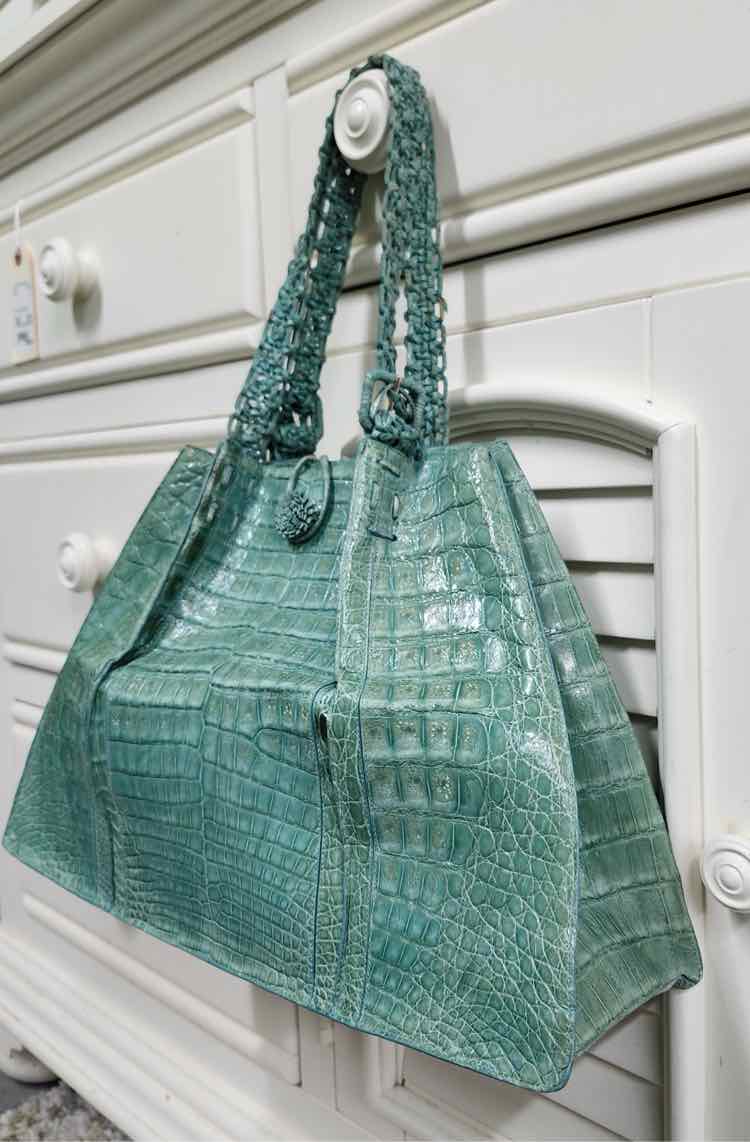 N. Gonzalez Turquoise Crocodile Handbag