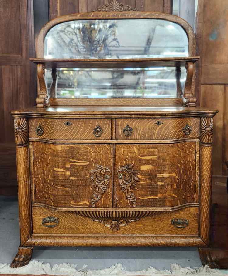 Hand Carved Sideboard w/Mirror