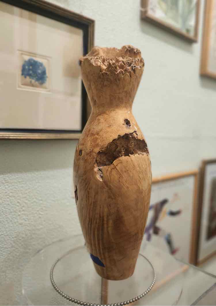 "Wooden Floral Vase" Spotted Maple Burl