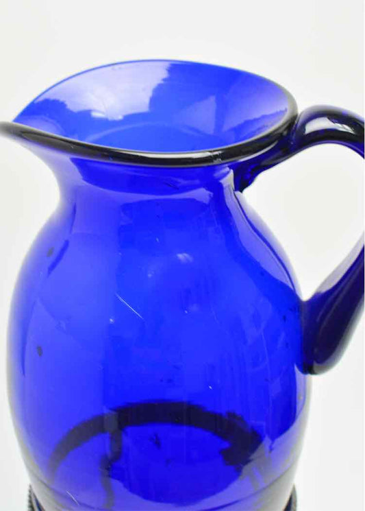 Cobalt Glass Pitcher In Metal Grape Stand