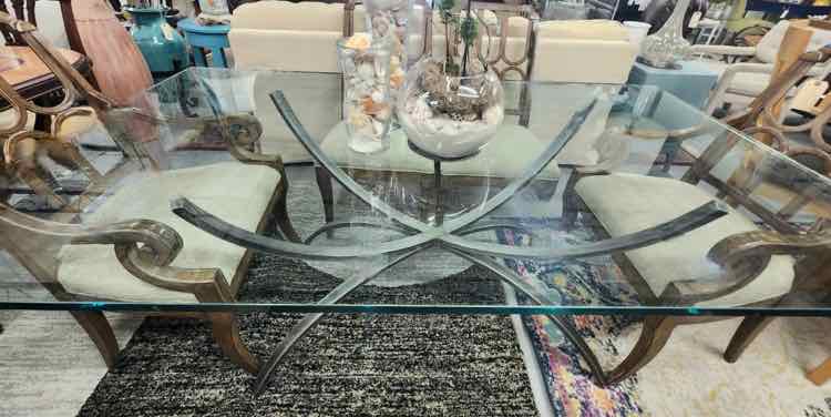 Glass Top Table w/Metal Base