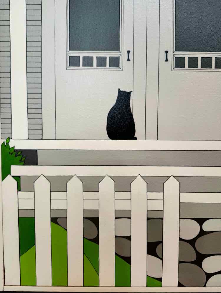 Art Cat on Nantucket Porch, Acrylic Carol Raab