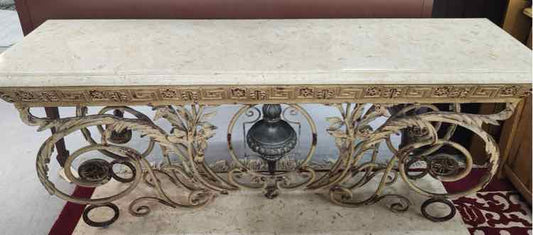 Ornate Stone Console Table w/Scroll Work