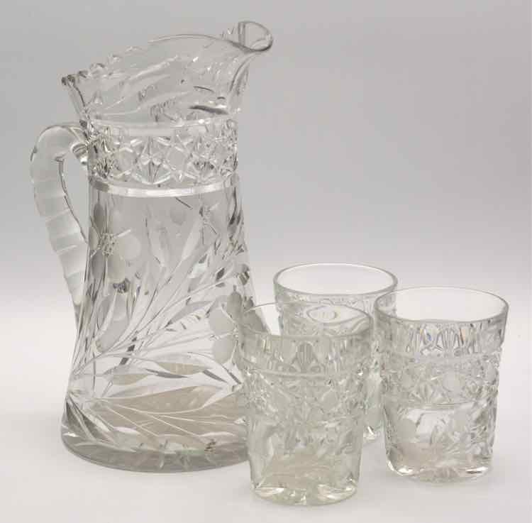 Cut Crystal Pitcher & 3 Juice Glass