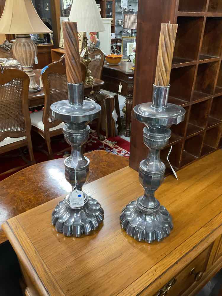 Large set of Antique Silverplate Candlesticks