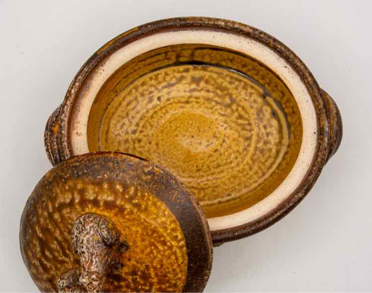 MCM Salt Glazed Casserole w/Lid Signed BEECHER