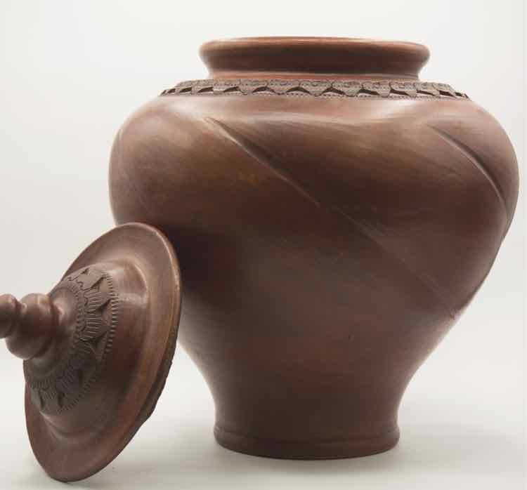 Brown Stoneware Urn w/ Lid