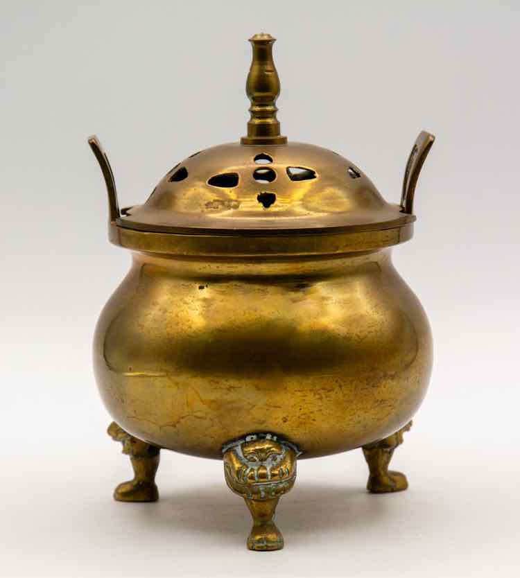 Vintage Chinese Brass Tripod Incense Burner
