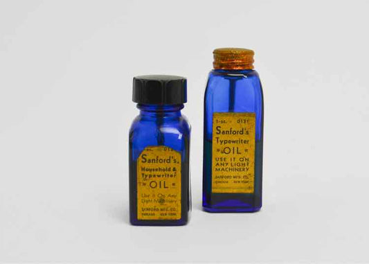 Pair of Vtg. Sanford's Typewriter Oil, Cobalt Blue Bottles