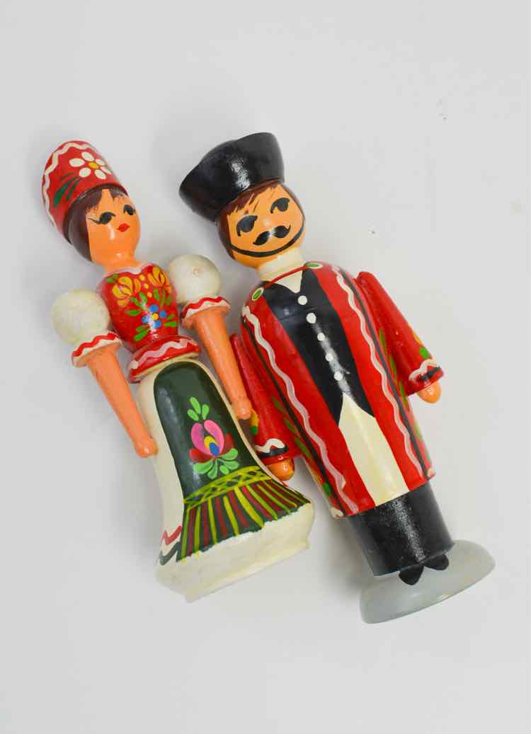 Toy Pair 70's Trad.Hungarian Wood Dolls