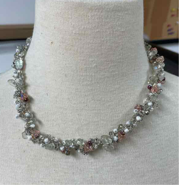 Pink/Clear Stone Bead Necklace