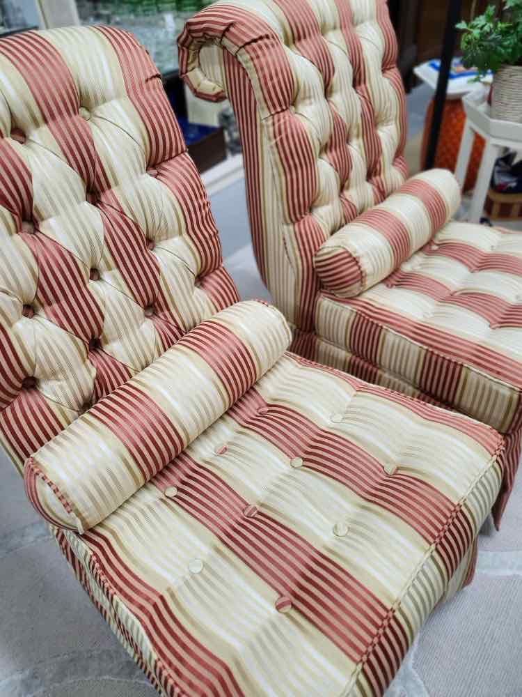 Pair of Striped Lillian August Chairs