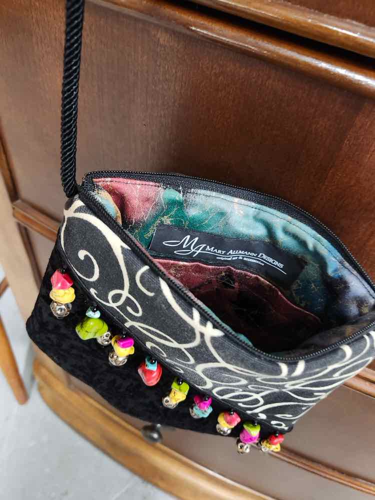 Vtg Mary Allmann Fabric w/Beads Handbag