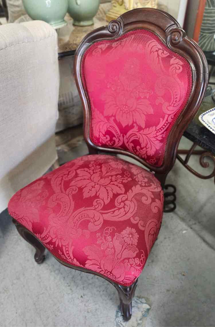 Red Brocade French Wood Chair