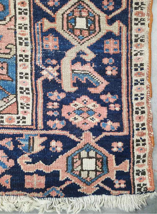 6'9" x 9'4" Vtg. Blue/Burnt Orange Rug