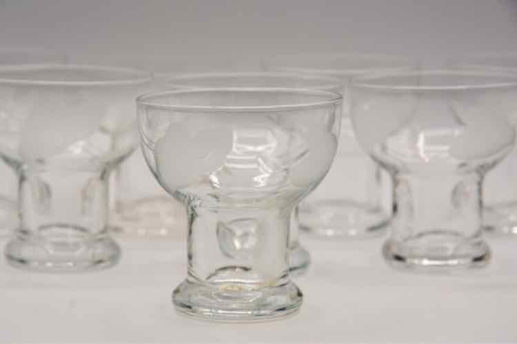 8 Vtg. Etched Dessert Glassware