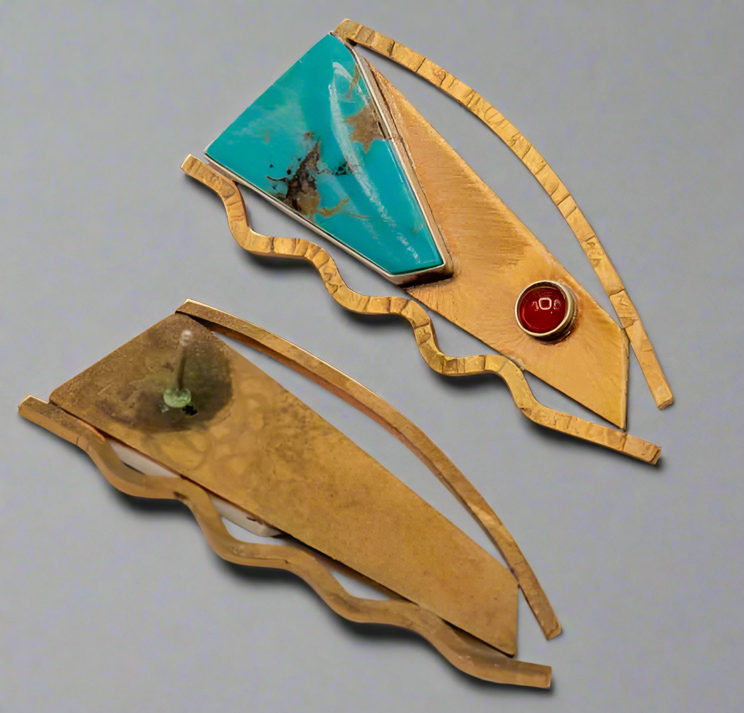 Unique Brass/Turquoise/Carnelian Earrings
