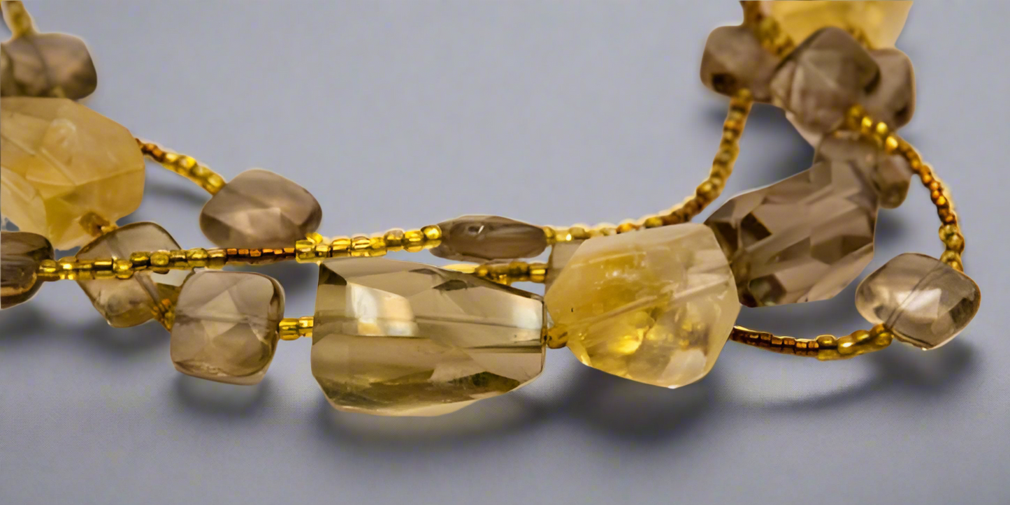 .925 Citrine/Quartz Bead Necklace